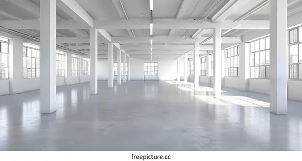 Empty Modern White Room With Large Windows