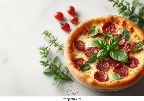Delicious Pepperoni Pizza with Fresh Herbs