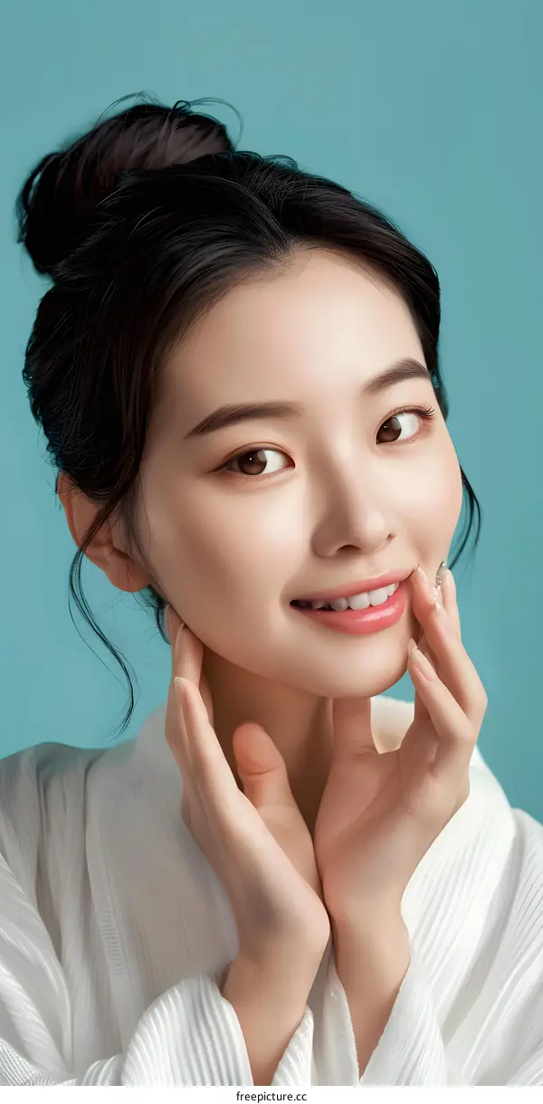 Portrait of a Beautiful Asian Woman with a White Robe