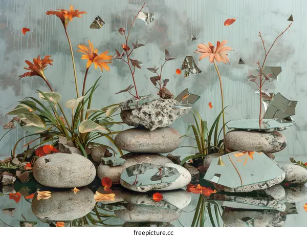 Mirror and Flowers: A Serene Still Life