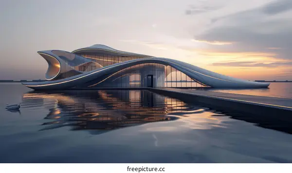Floating architecture on the water with a futuristic design