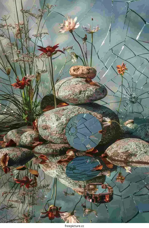 Still life with mirror and flowers