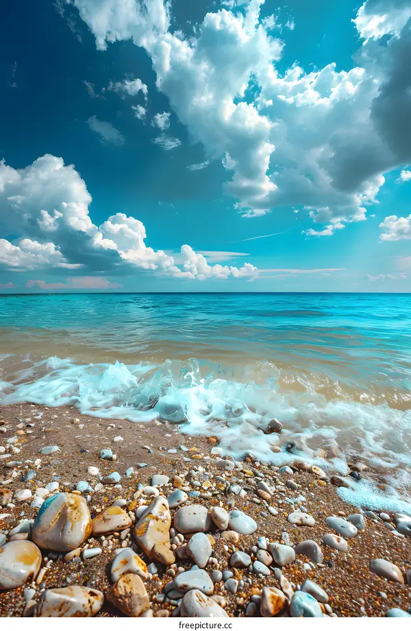 Seascape with Blue Sky and White Clouds