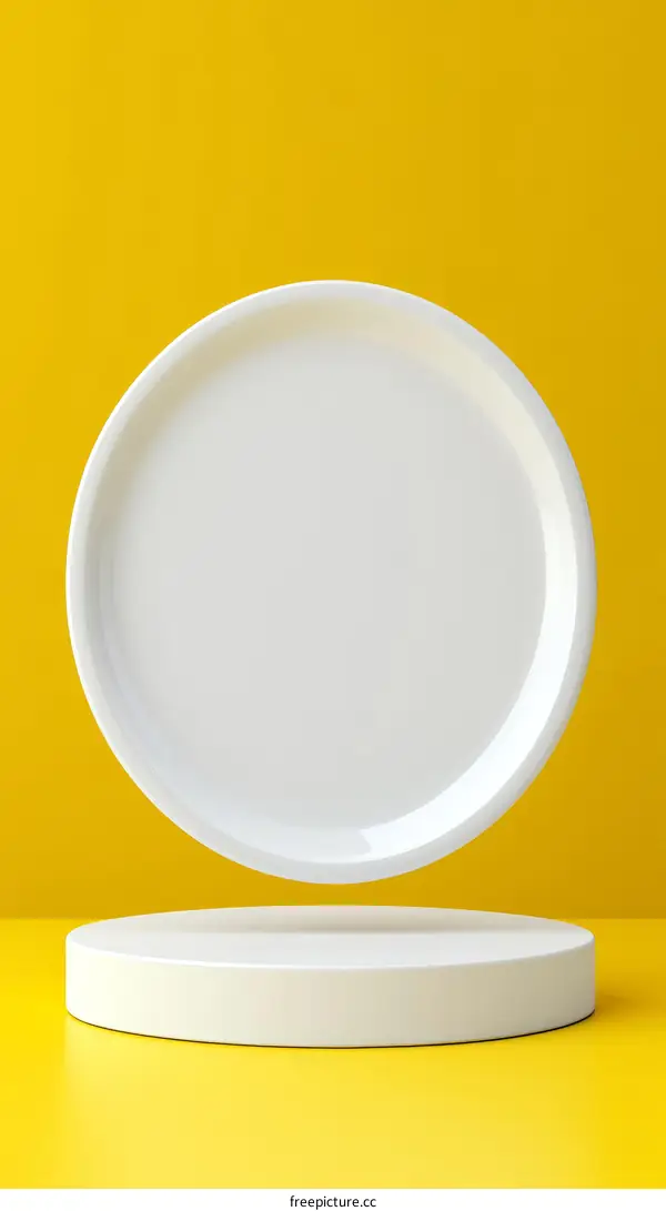 White Plate on Yellow Background Display Platform