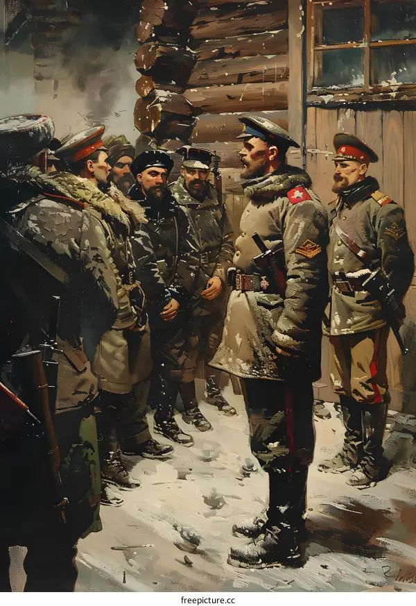 Russian Soldiers In Winter During The Russian Revolution