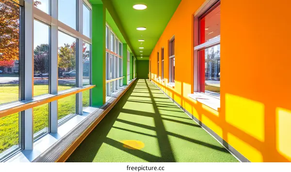 Colorful Corridor with Large Windows