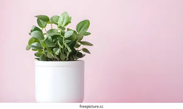 Green Plant in White Pot on Pink Background