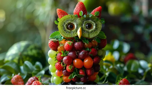 A Cute Owl Made of Fruits