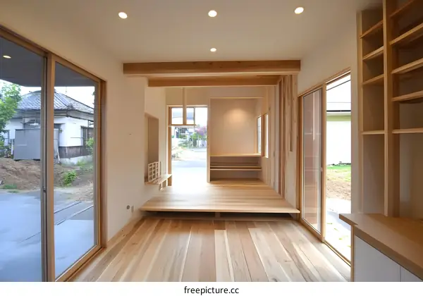 Modern Minimalist Japanese House Interior Design With Wooden Floor And Ceiling