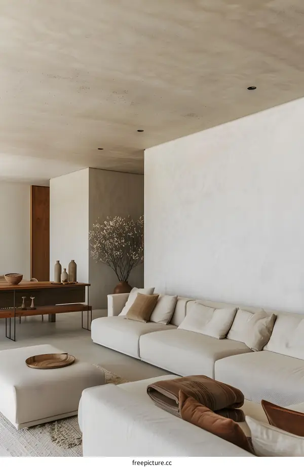 Minimalist Living Room Interior Design with Beige Couch and Natural Elements
