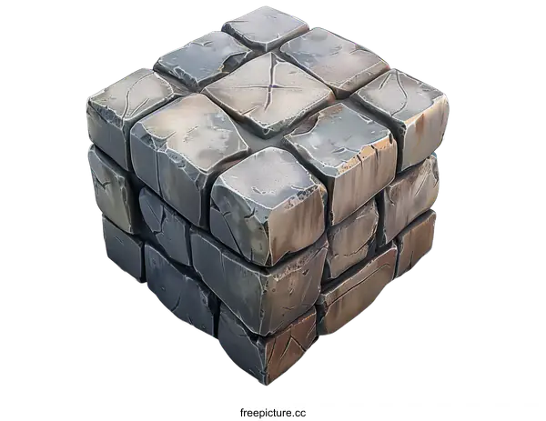 [Transparent Background PNG]3d illustration of a stone cube