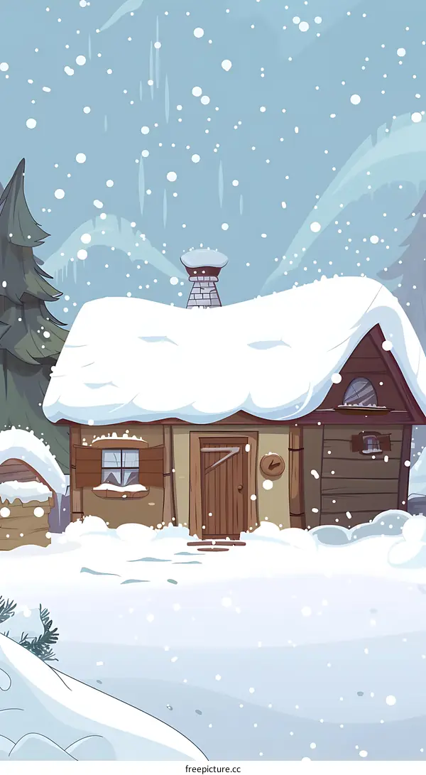 Snowy Cabin in the Winter Forest Illustration