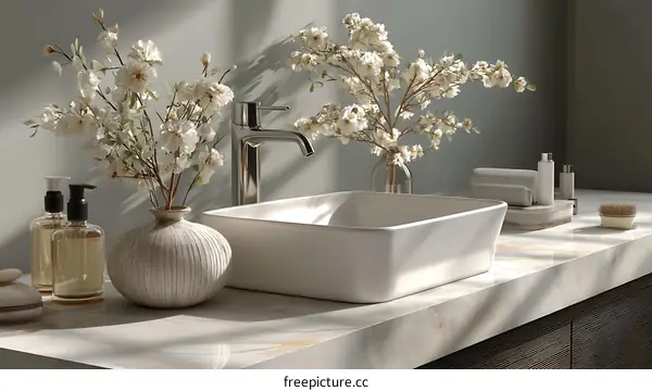 Modern Minimalist Bathroom Sink with Flowers
