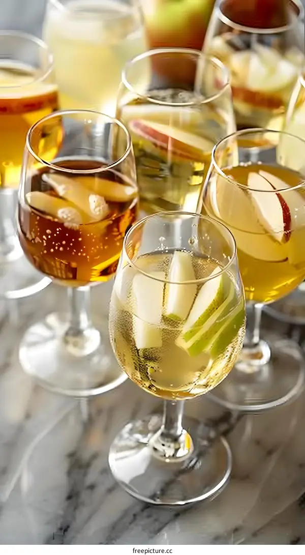 Apple Cider Cocktails with Slices of Apple