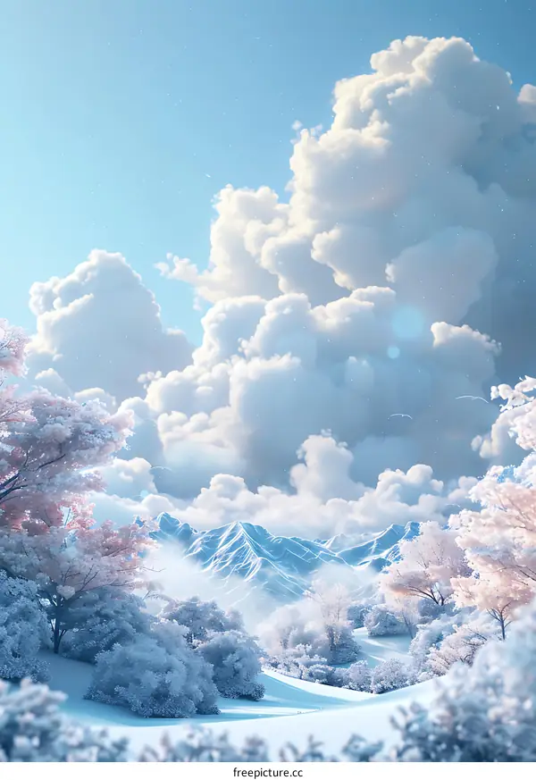 Cherry Blossoms Under Snowcapped Mountains
