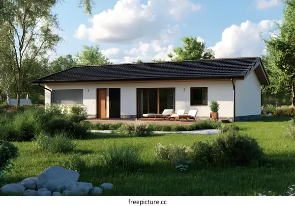 Modern White House with Wooden Deck and Grassy Yard