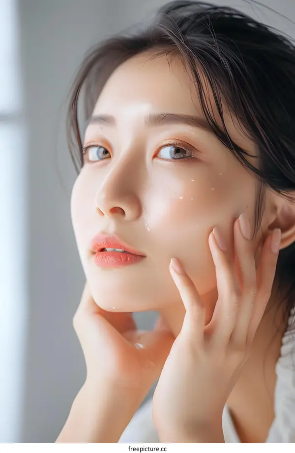 Close up Portrait of Asian Woman with Clear Skin