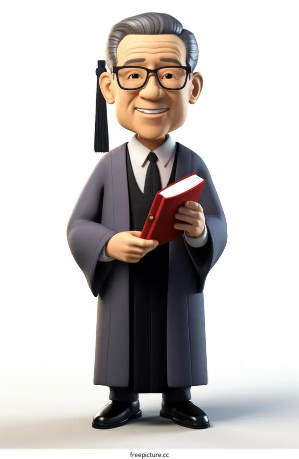 professor in graduation gown holding a book
