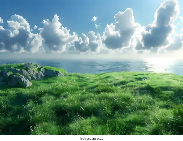 Green Grass Field by the Sea
