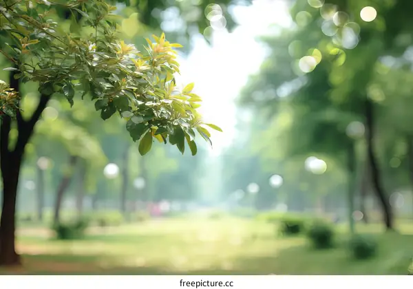 Blurred Park View with Lush Green Trees