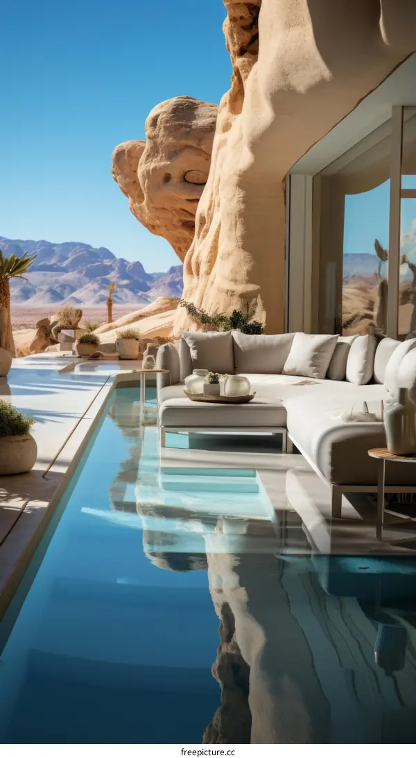 Modern architecture house in the middle of the desert with pool