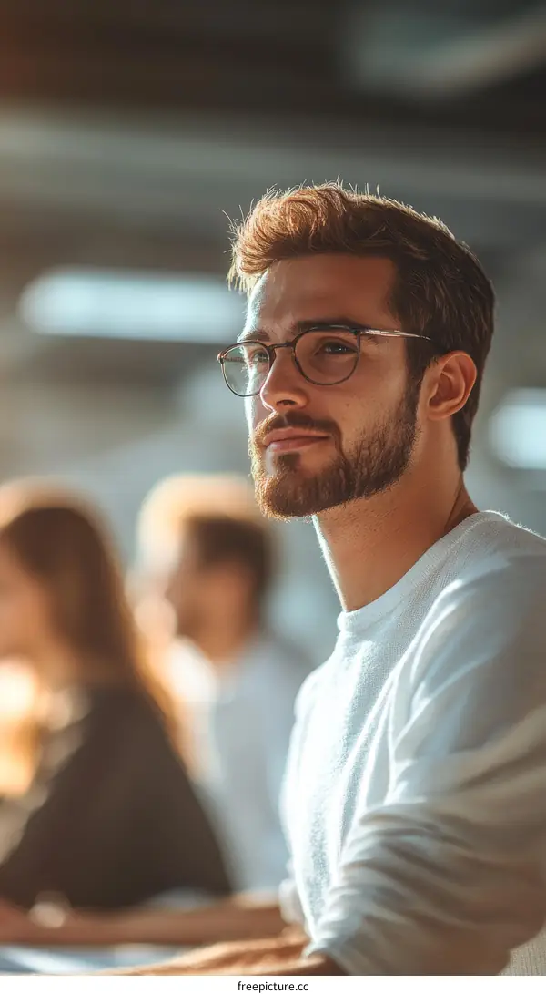 Focused Caucasian Man in Meeting