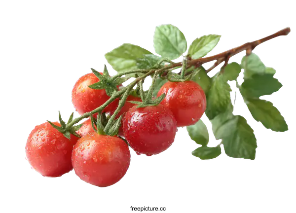 [Transparent Background PNG]Fresh Cluster of Water Droplet Tomatoes on Branch