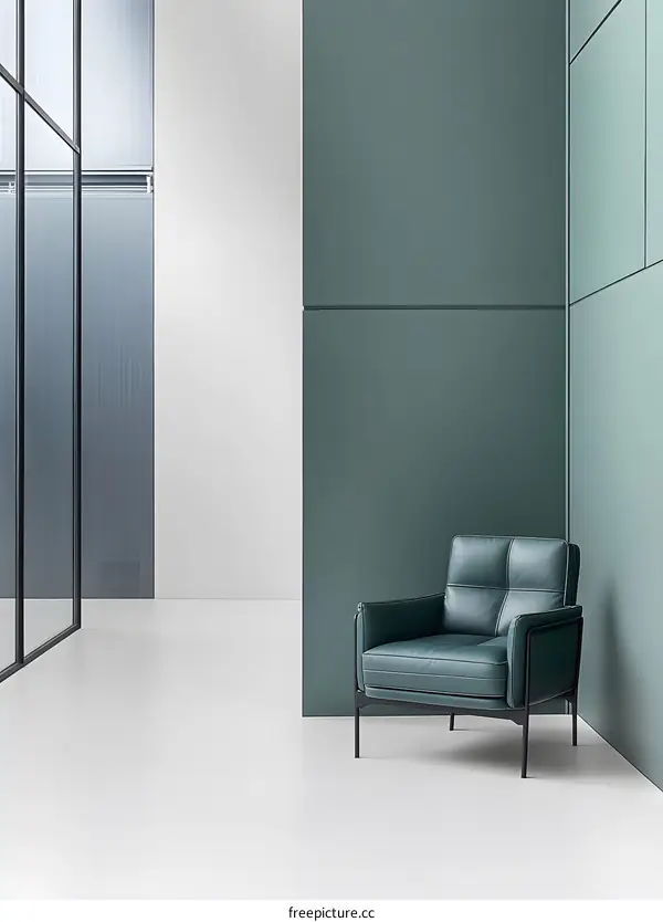 Modern Teal Leather Armchair in Minimalist Interior Design