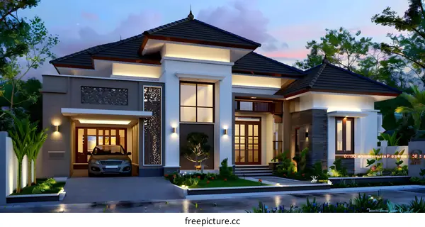 Modern House Design With Black Roof And White Walls