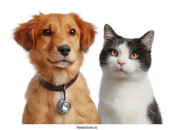 [Transparent Background PNG]Close-up of a Dog and Cat with Veterinary Theme