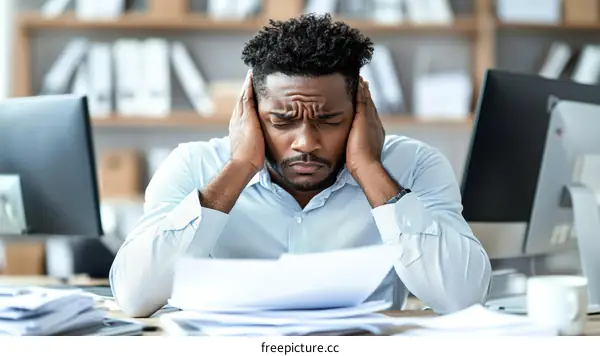 Overwhelmed Businessman in Office