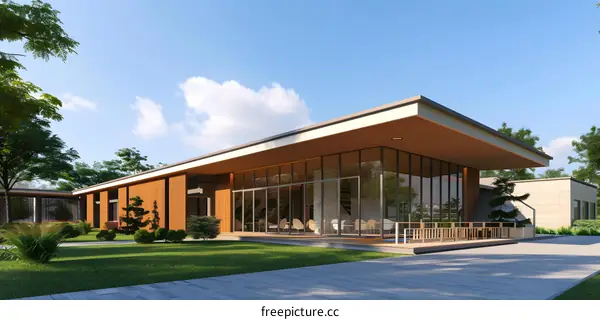 Modern Glass and Wood House Design with a Deck and Landscaping