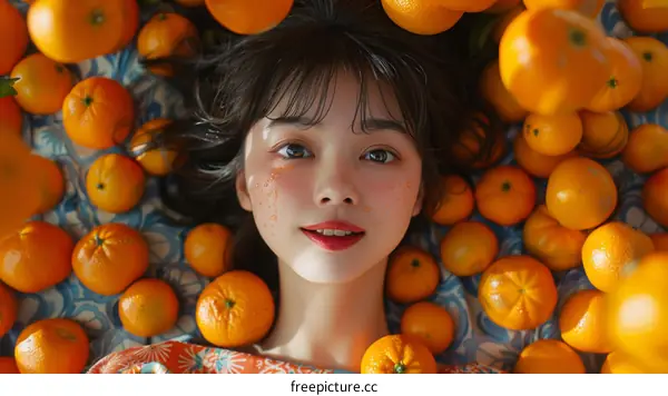 Beautiful Young Woman with Oranges