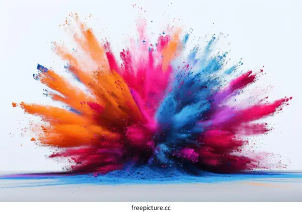Multicolor powder explosion on white background