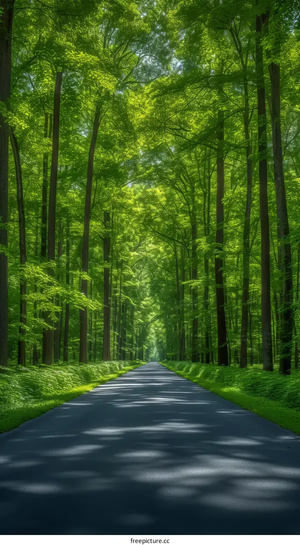 The road through the green forest
