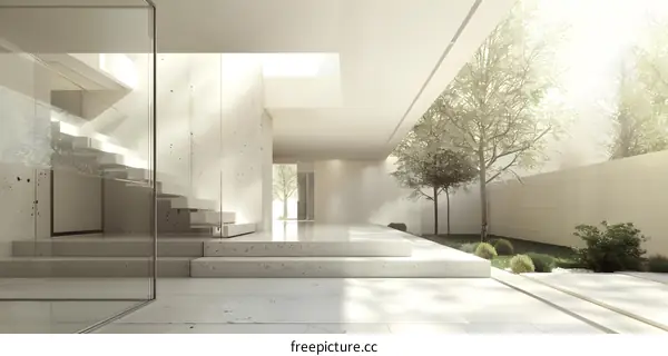 Minimalist Modern House Interior Design with Glass Doors and Concrete Walls