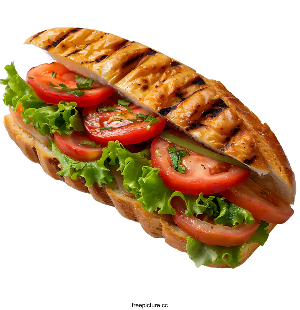 [Transparent Background PNG]Grilled  Sub Sandwich with Tomato and Lettuce