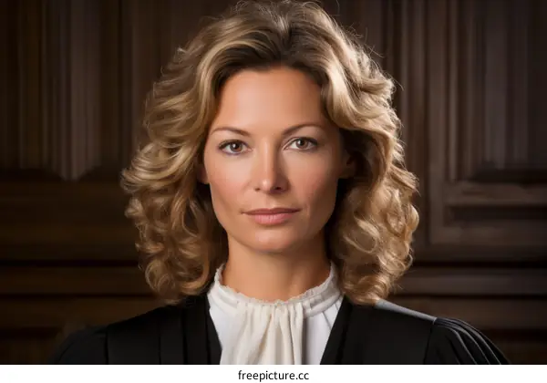 Confident female judge or lawyer in judicial robe