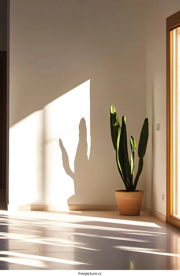 Cactus Plant in a Pot by a Window with Sunlight
