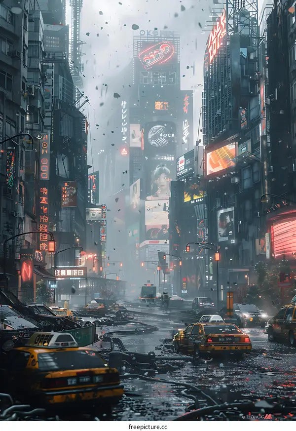 A street in ruins after an apocalypse