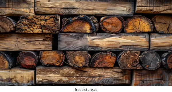 Rustic Wood Background Texture of Old Logs