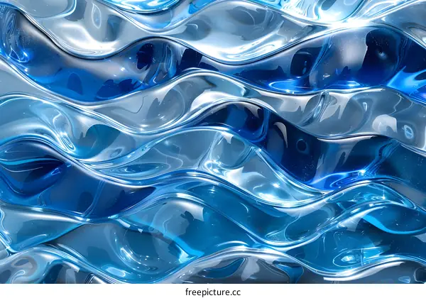 Blue Abstract 3D Rendering of a Wavy Surface with a Glassy Sheen