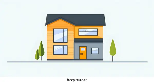 Modern House Illustration With Two Trees