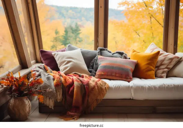 Cozy Living Room with Fall View