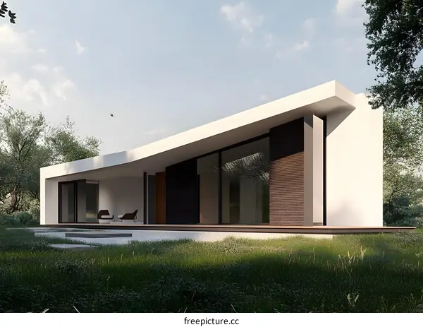 Modern Minimalist House Design with Curved Roof and Large Windows