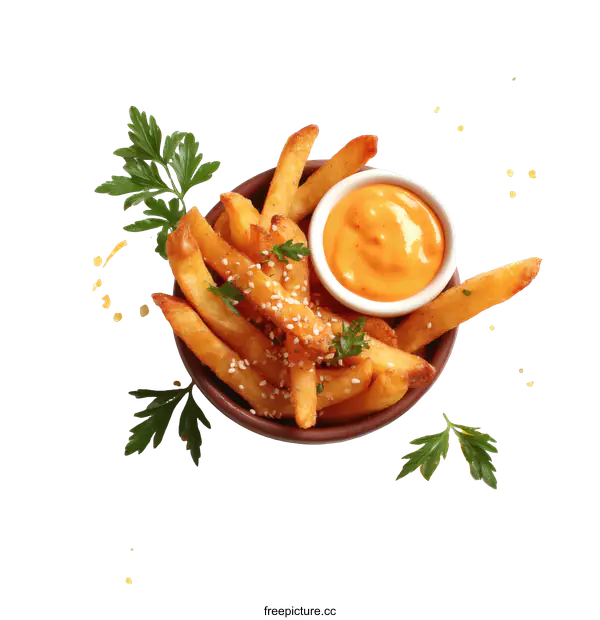 [Transparent Background PNG]Crispy French Fries with Creamy Dip