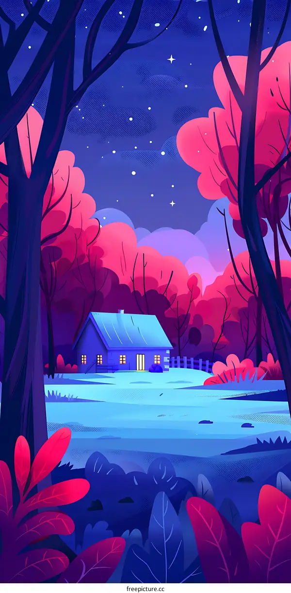 Night Sky Above a Small House