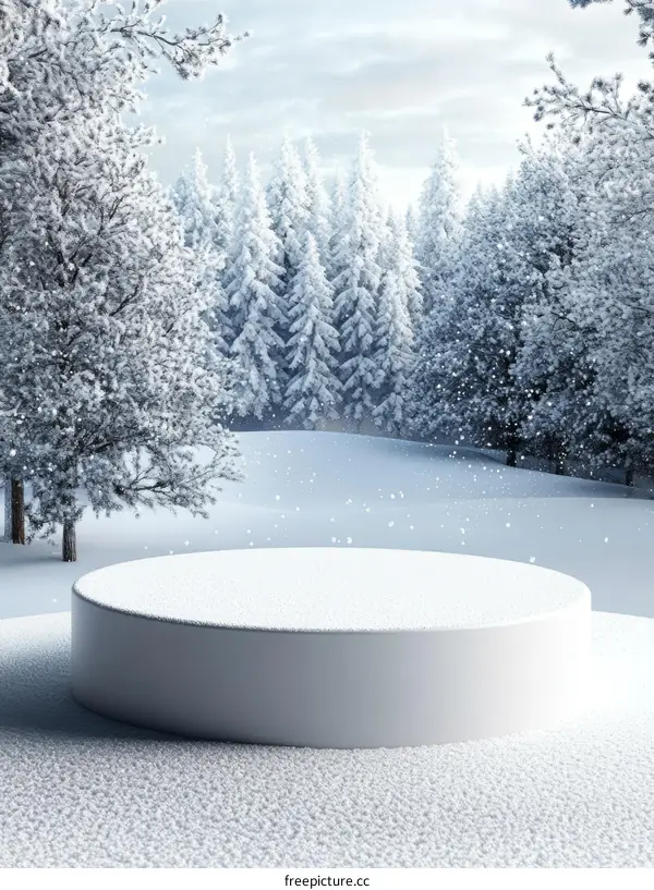 Snowy Winter Scene with Blank Product Display