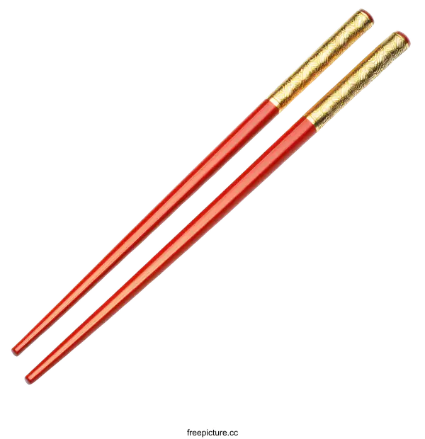 [Transparent Background PNG]Pair of Red Chopsticks with Gold Trim