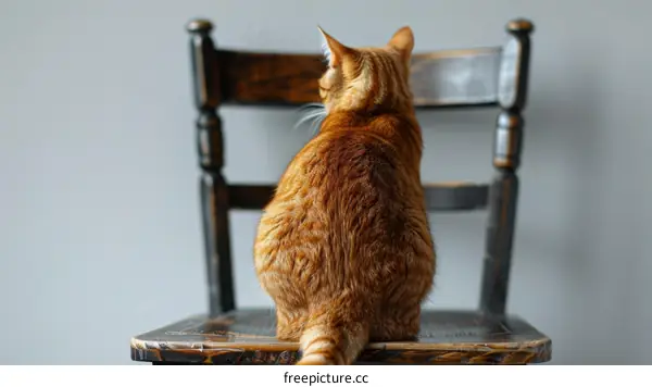 Cute Ginger Cat Looks Back from Chair